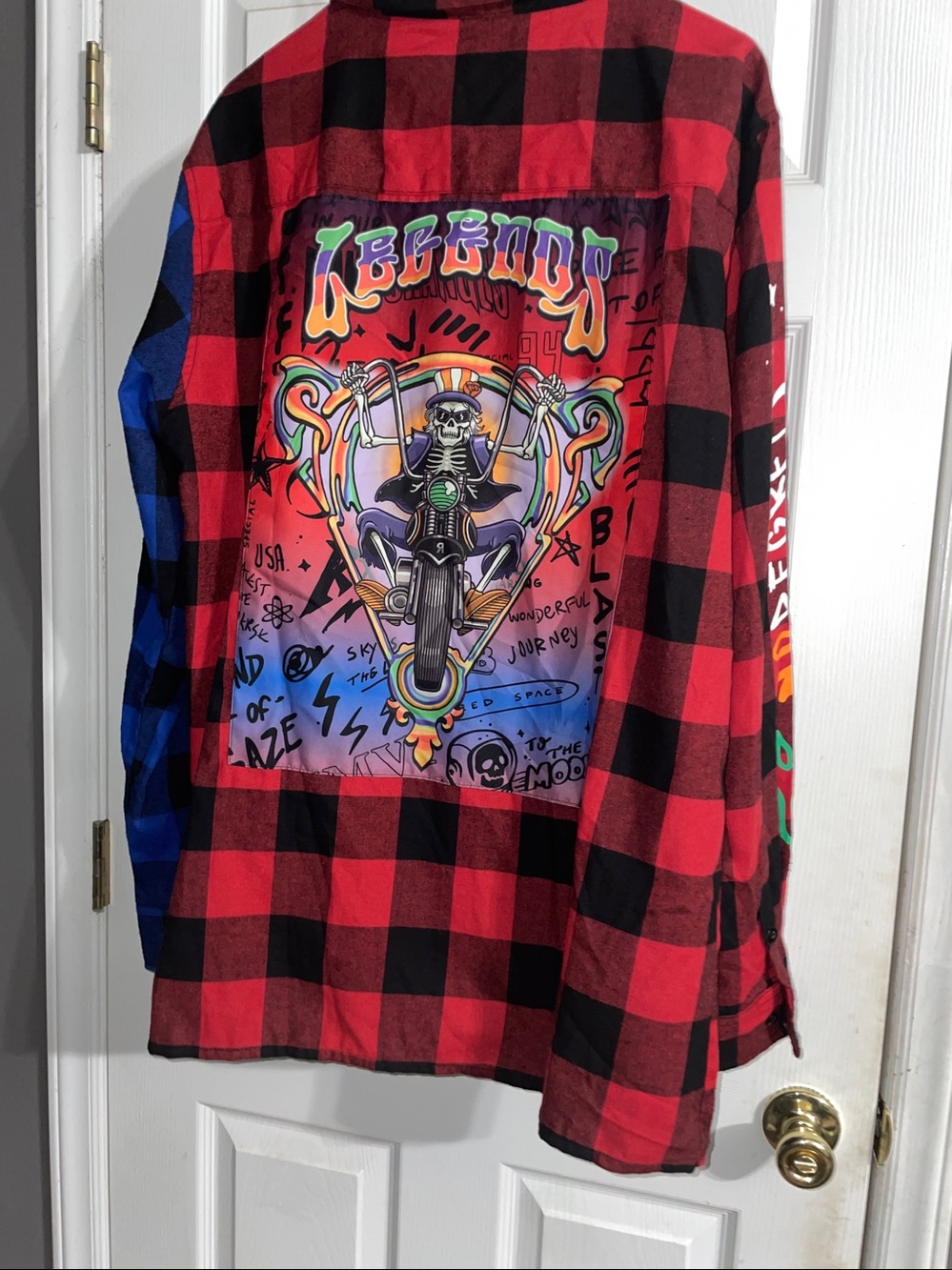 NWOT Reason Shirt Mens XXL Plaid Flannel Legends Graphic Moto Long Sleeve - Picture 2 of 11
